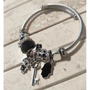 Titanium Alloy Adjustable Charm Friendship Bracelets Silver‎ Set of 2
